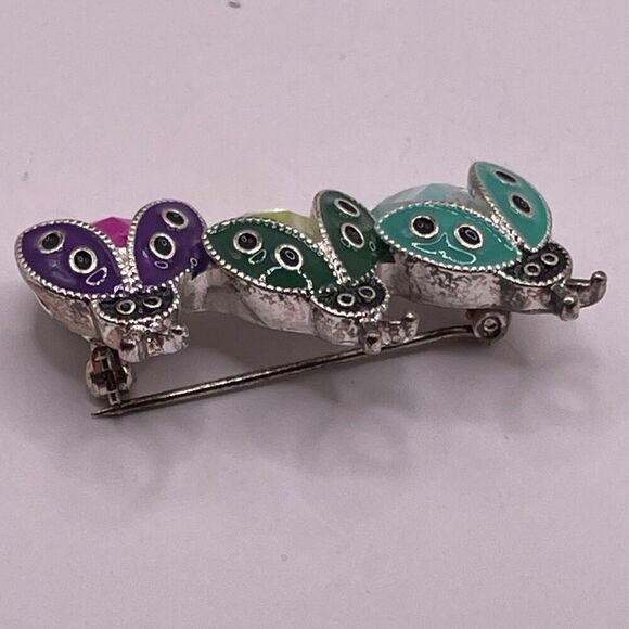 Vintage Ladybugs Brooch Pin Jeweled Silvertone 1 1/2” Width Whimiscal Fairycore - Picture 5 of 7
